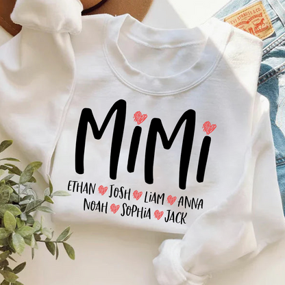 Mimi Heart Personalized Sweatshirt, Custom Grandma Gift with Grandkids' Names
