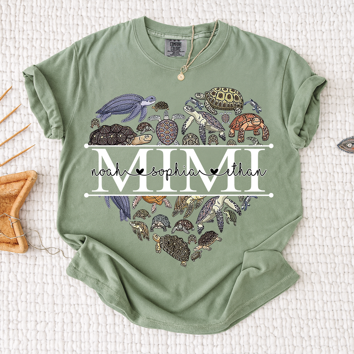 Comfort Colors® Mimi Turtle T-Shirt for Grandma Personalized Gift with Kids’ Names