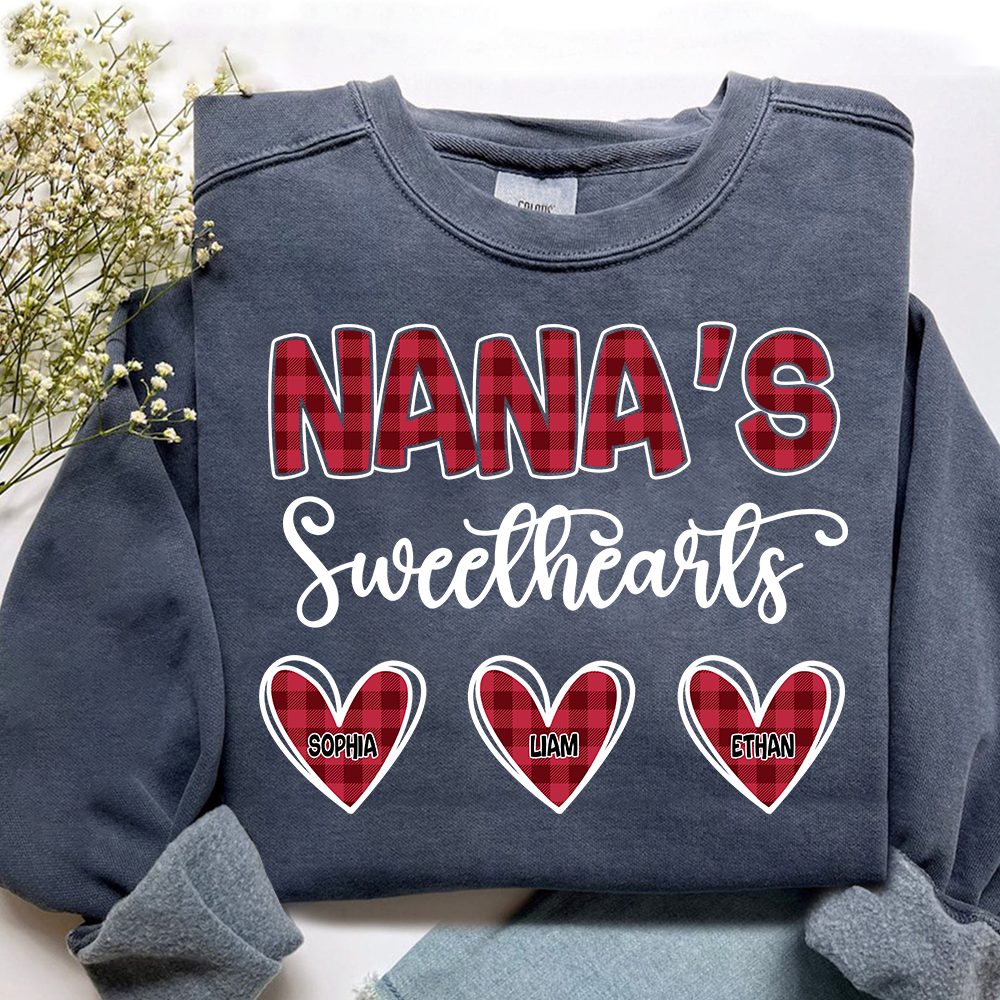 Nana's Sweethearts Sweatshirt, Custom Printed Heart Sweatshirt As A Gift For Grandma And Grandchildren