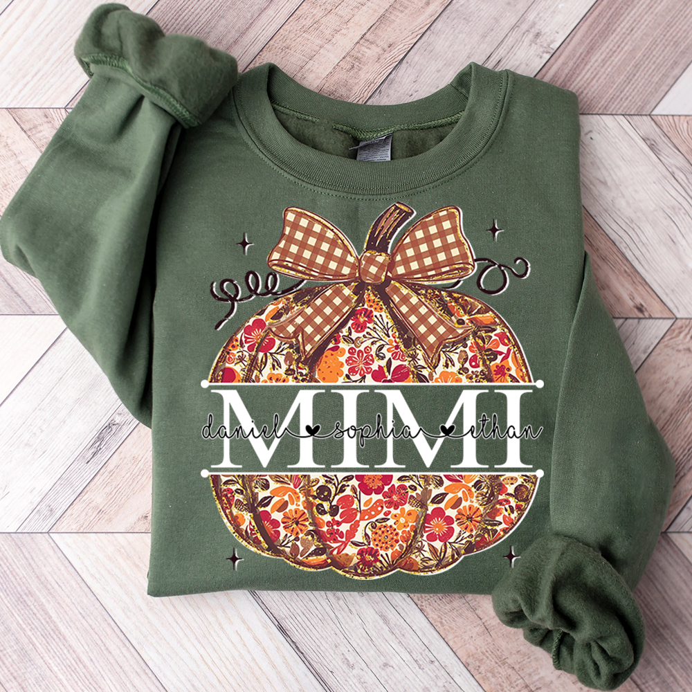 Custom Mimi Autumn T Shirt, Pumpkin Floral Grandma Shirt, Funny Fall Graphic Tee, Personalized Family Names Gift for Mimi