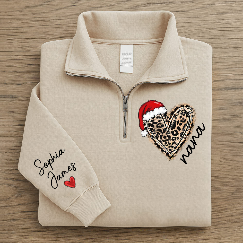 Personalized Nana Leopard Heart Zip Pullover – Custom Christmas Gift For Grandma Or Mom