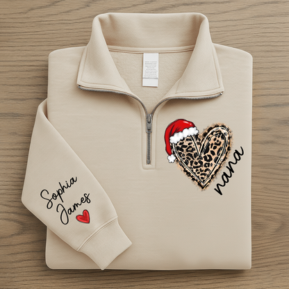 Personalized Nana Leopard Heart Zip Pullover – Custom Christmas Gift For Grandma Or Mom