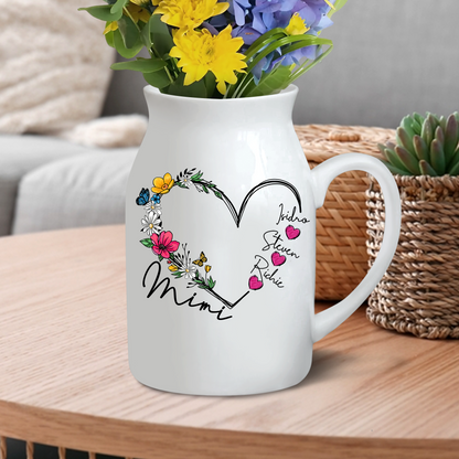 Heart Flowers For Grandma And Kids - Custom Home Decoration Flower Vase According To Family Requirements - Warm Gift For Mother's Day, Ceramic Flower Vase