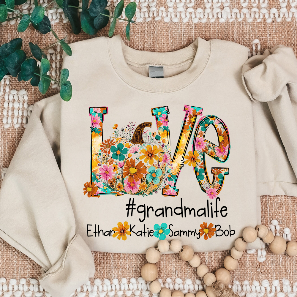 Love Autumn Personalized Sweatshirt, Custom Name for Grandma And Kids