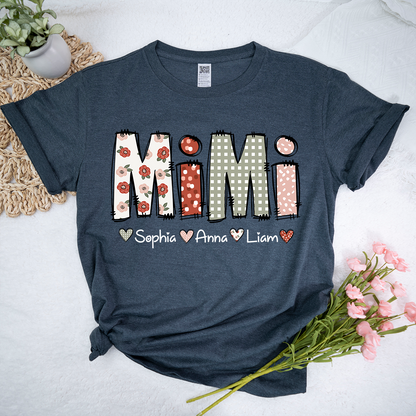 Personalized Mimi Flower 2025 Shirt, Custom Grandma With Grandkids T-Shirt