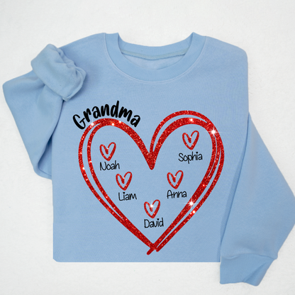 Glitter Custom Name Valentine Heart Grandma And Kids LTP01