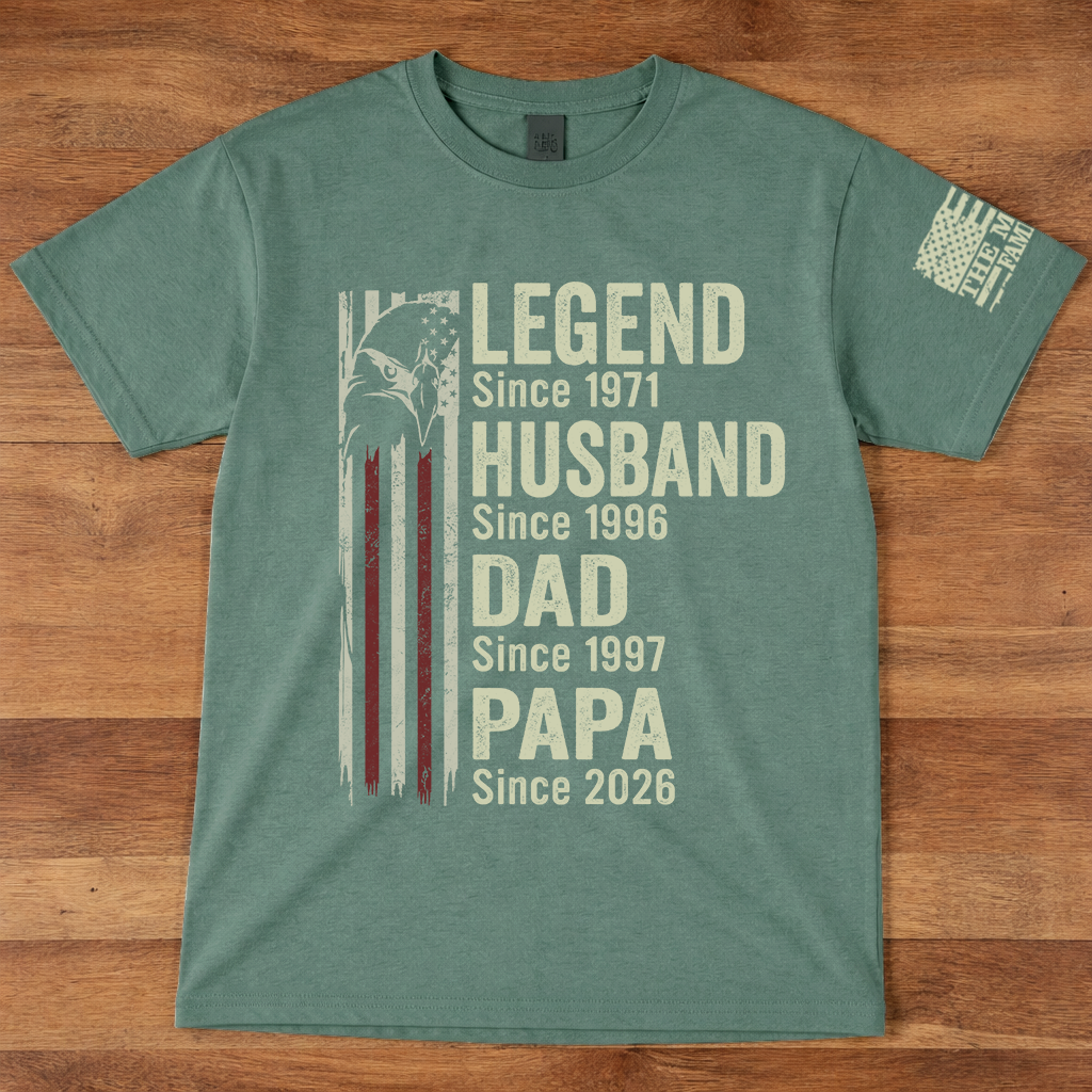 Legend Husband Dad Papa Shirt with American Flag, Personalized Since Year T-Shirt Gift for Men