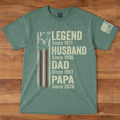 Legend Husband Dad Papa Shirt with American Flag, Personalized Since Year T-Shirt Gift for Men