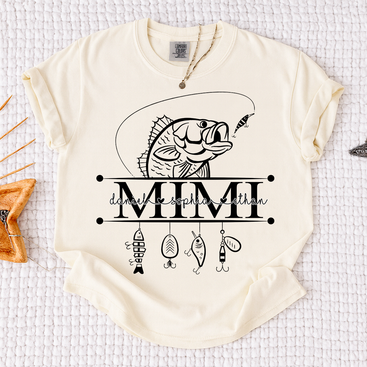 Comfort Colors® Personalized Mimi Fishing Shirt Custom Name Angler Tee for Grandmother, Unique Gift for Grandma Who Loves Fishing
