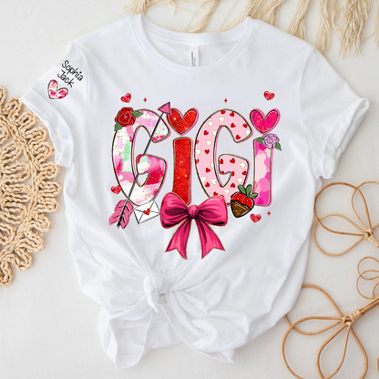 Personalized Gigi Valentine T-shirt, Cute Bow and Strawberry Design for Grandma and Kids