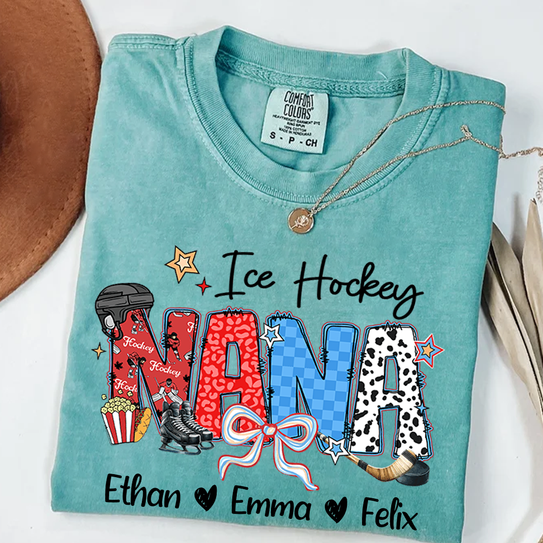 Comfort Colors® Ice Hockey Grandma T-Shirt, Custom Grandma With Grandkids Shirt