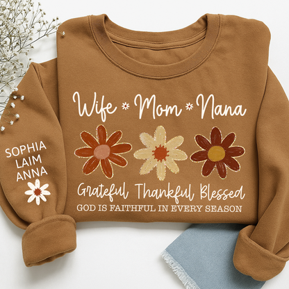 Personalized Grateful Blessed Grateful Sweatshirt, Custom Nicknames of Mom Wife Nana for Mimi and Kids
