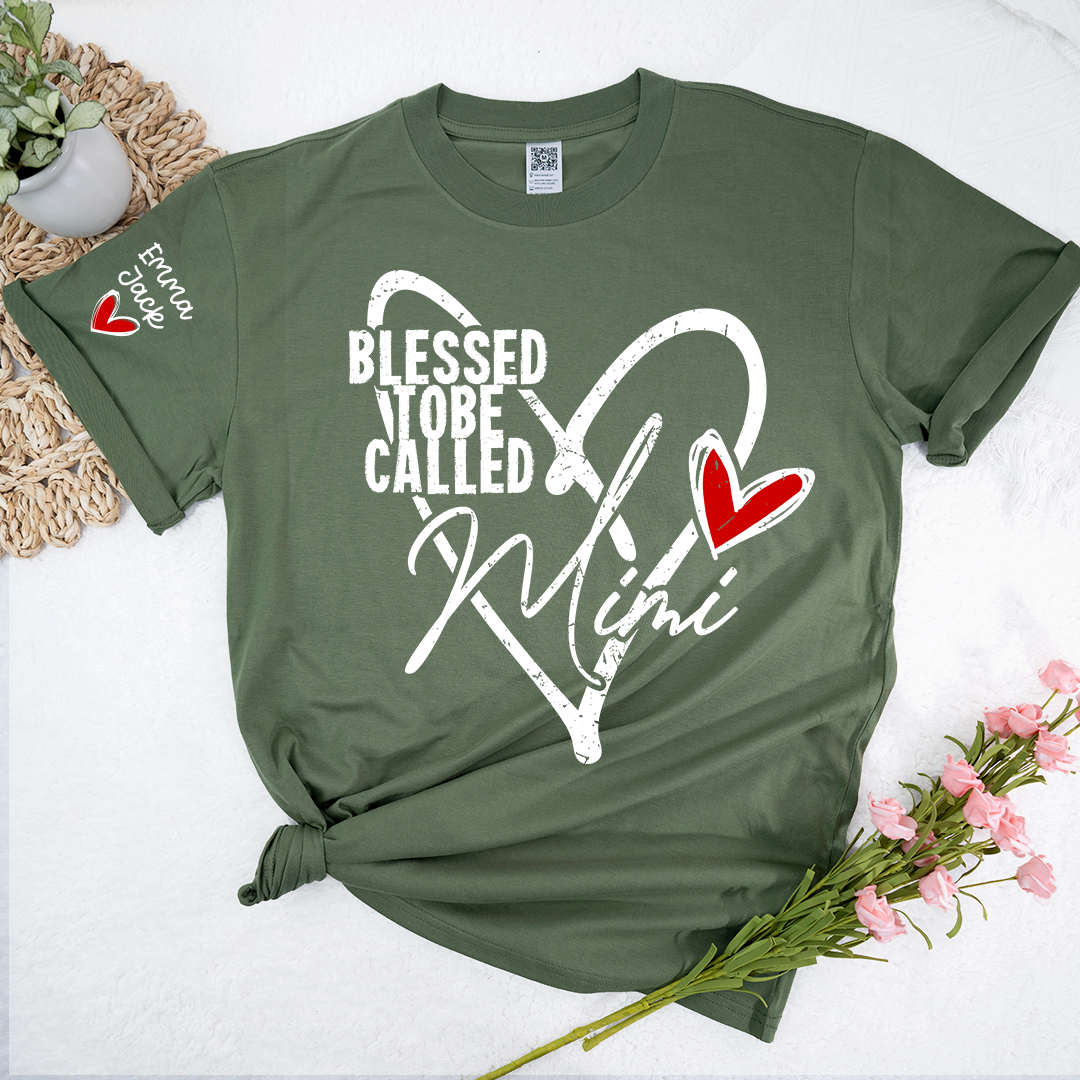 Blessed To Be Called Mimi Shirt with Names on Sleeve, Gift for Mimi