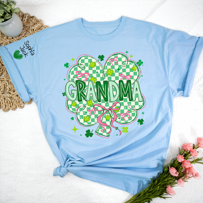 Heart Mimi T-Shirt For St Patrick’s Day, Personalized Grandma Shamrock Clover T Shirt With Kids Names