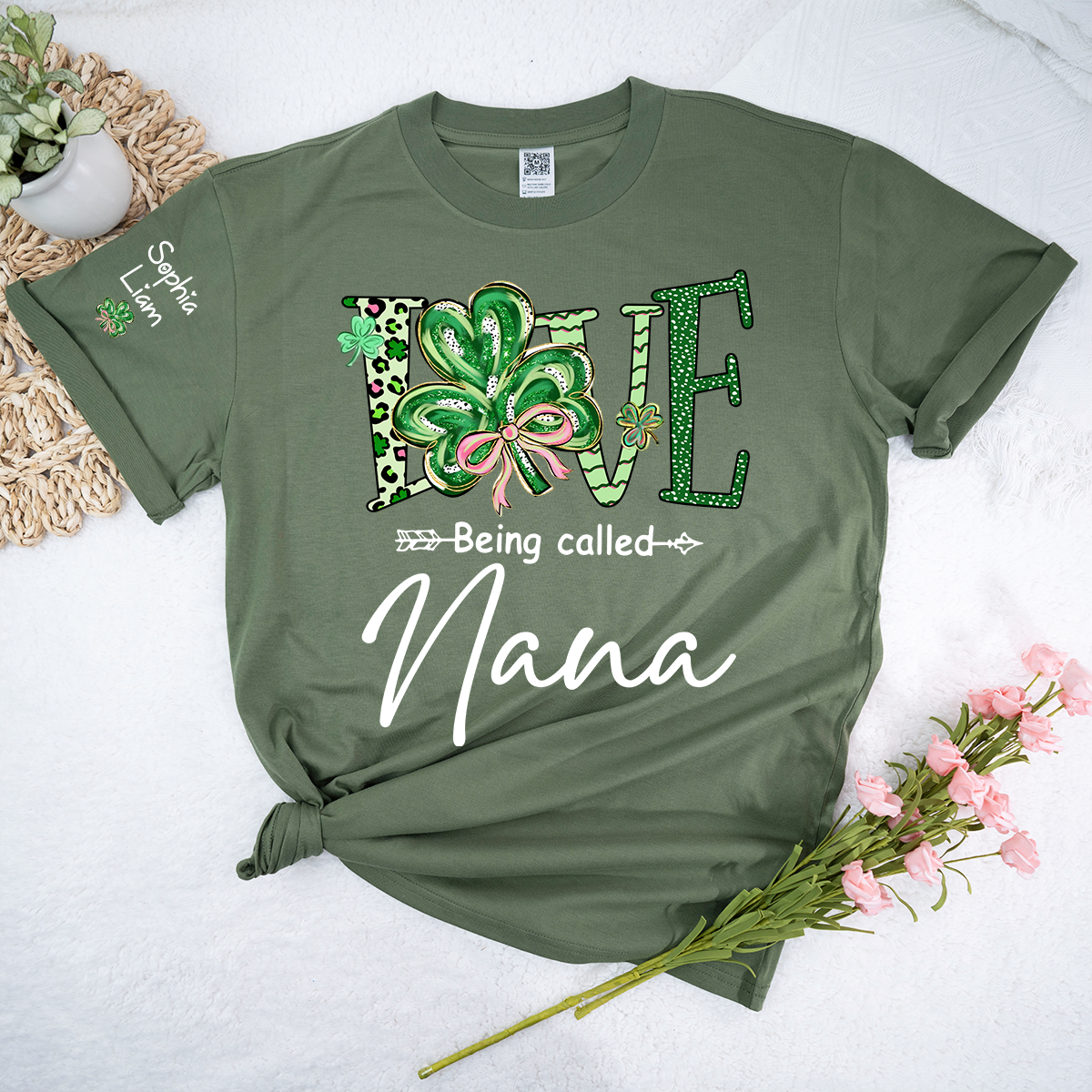 Personalized Nana Shirt St Patricks Day Shamrock Design, Custom Nana T Shirt With Names