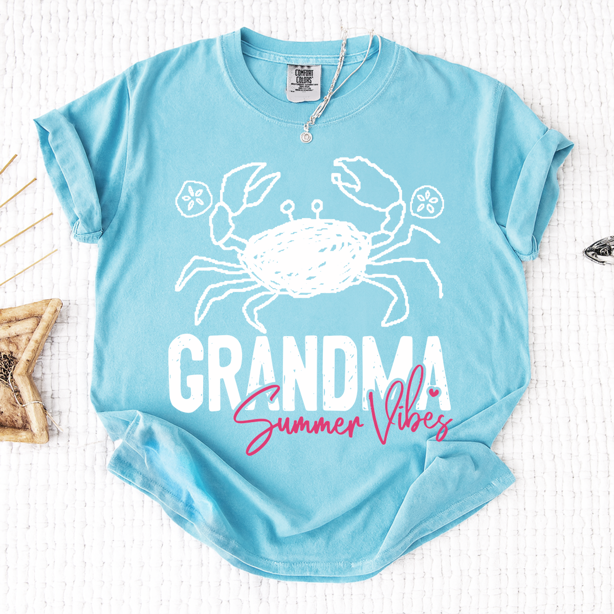 Personalized Grandma Summer Crab T Shirt, Custom Family Names Tee, Cute Crab Beach Graphic Shirt, Gift for Nana and Grandma