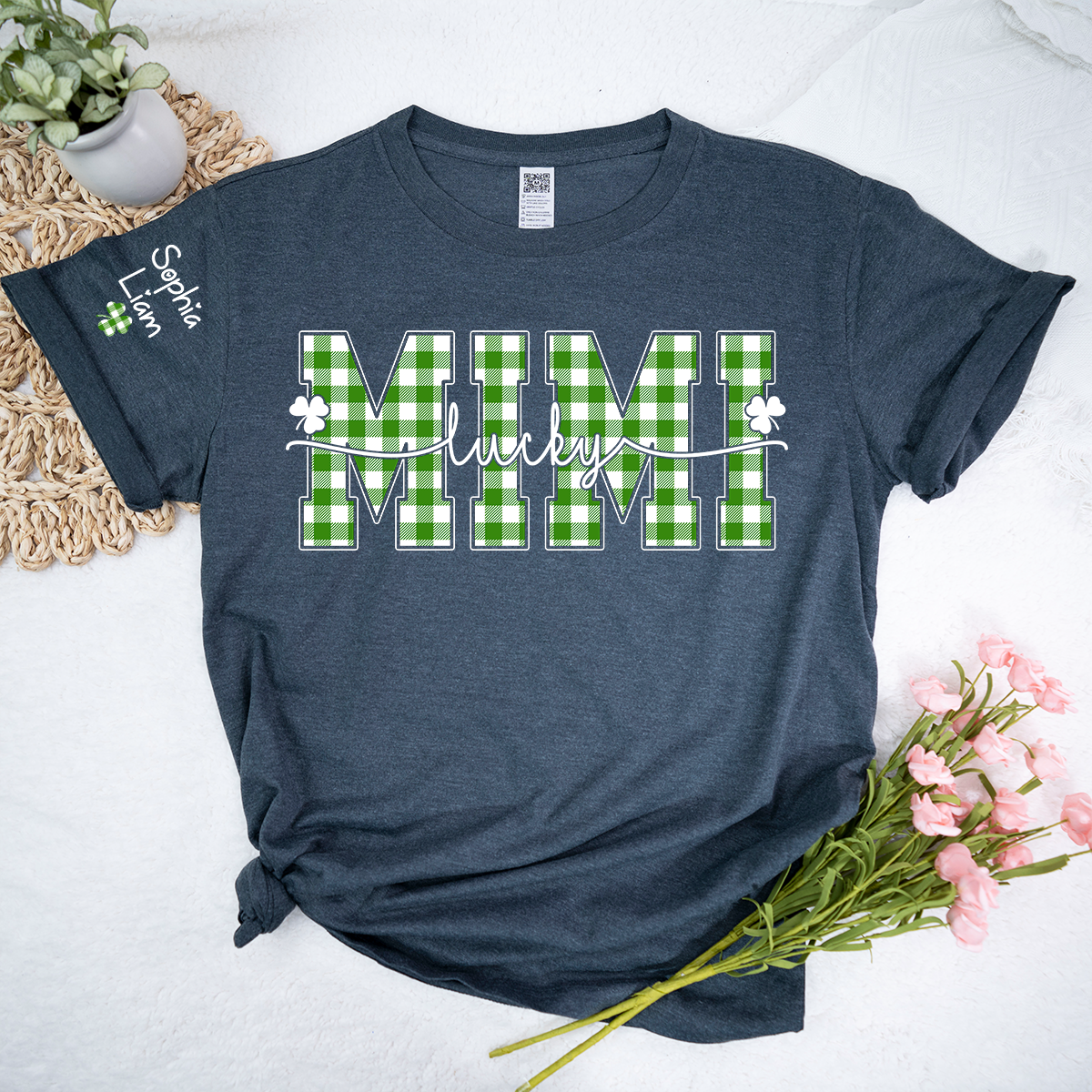 Lucky Mimi Shirt with Shamrock Design, Personalized Grandma Name Tee, St Patrick’s Day Family Shirt for Mimi