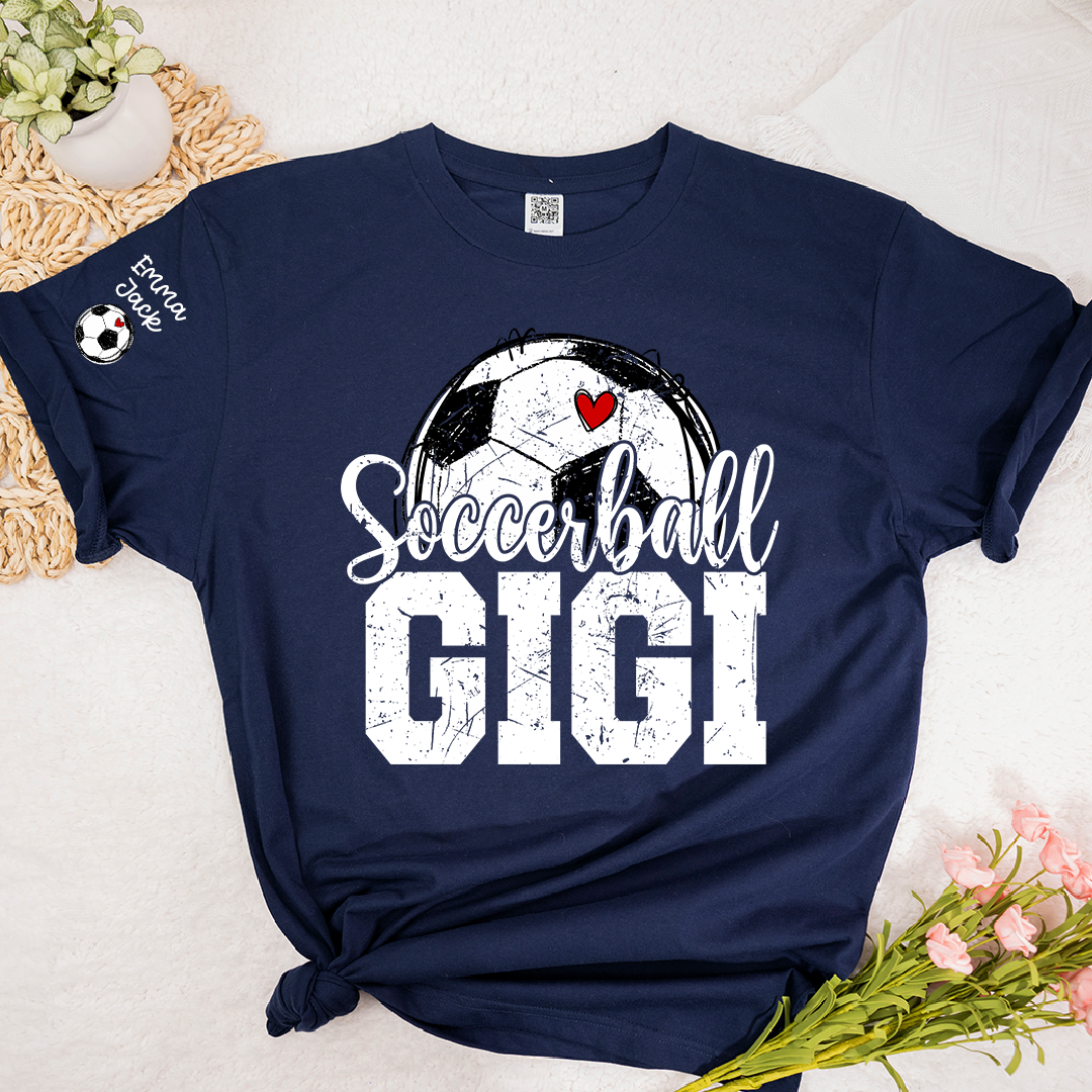 Soccer Mimi Shirt with Custom Names, Soccer Ball Heart Family Tee