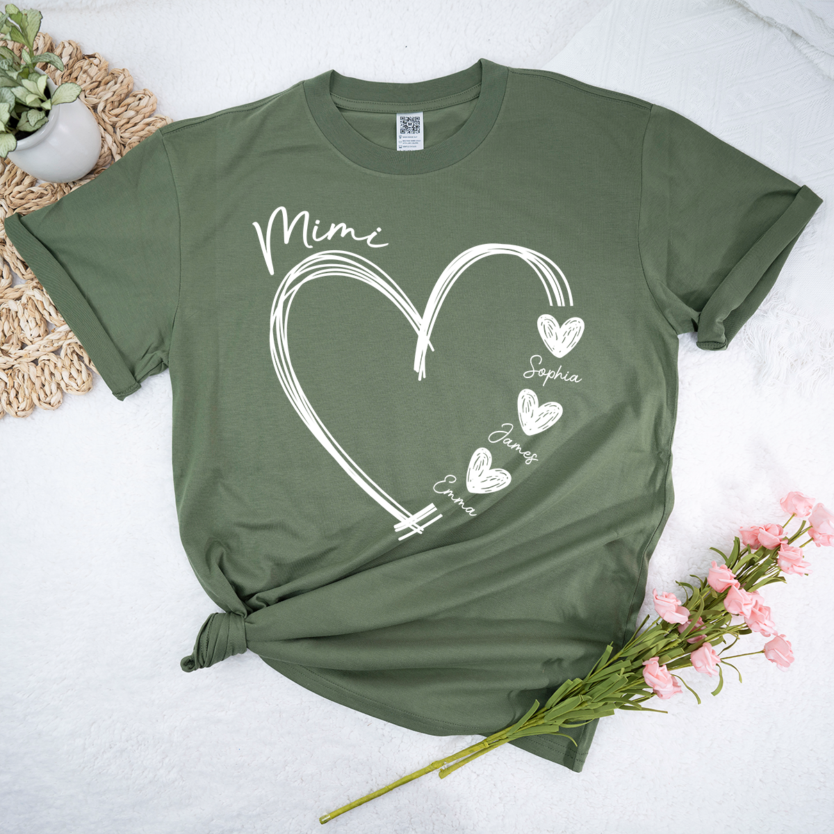 Mimi Shirt with Heart, Custom Grandma T-Shirt, Personalized Family Names Apparel for Mimi