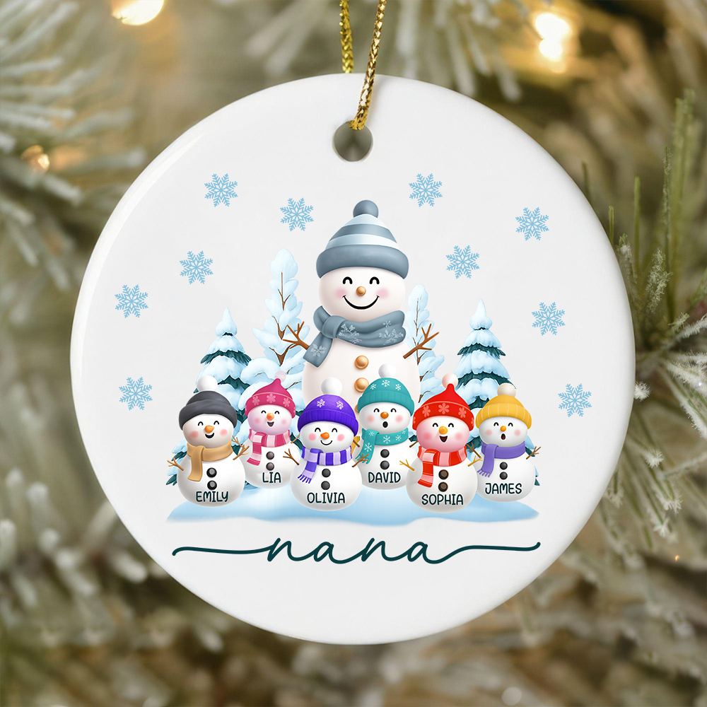 Personalized Nana Snowman Family Ornament, Custom Name Christmas Tree Decoration For Grandkids & Grandma