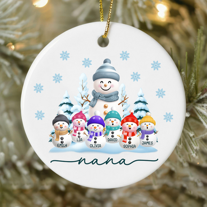 Personalized Nana Snowman Family Ornament, Custom Name Christmas Tree Decoration For Grandkids & Grandma