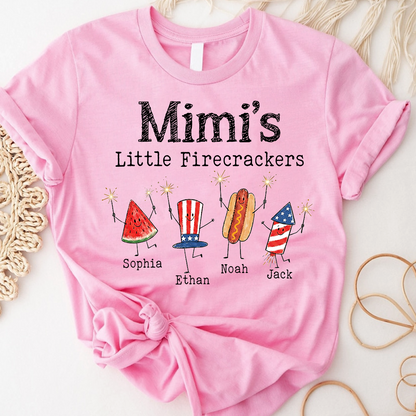Personalized Mimi's Little Firecrackers Shirt, Custom Grandma Tee with Grandkids Names, Patriotic 4th of July Family Shirt for Mimi