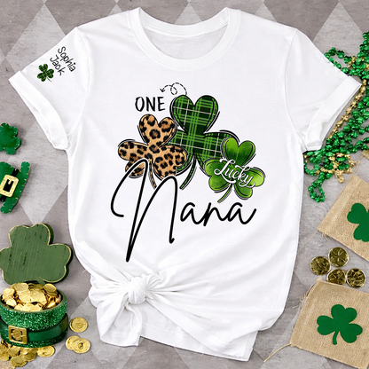 One Lucky Nana T-shirt For St. Patrick's Day, Personalized T-shirt For Grandma With Children's Names