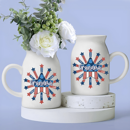 Star Flag Grandma And Kids - Custom Home Decoration Flower Vase According To Family Requirements - Warm Gift For Mother's Day, Ceramic Flower Vase