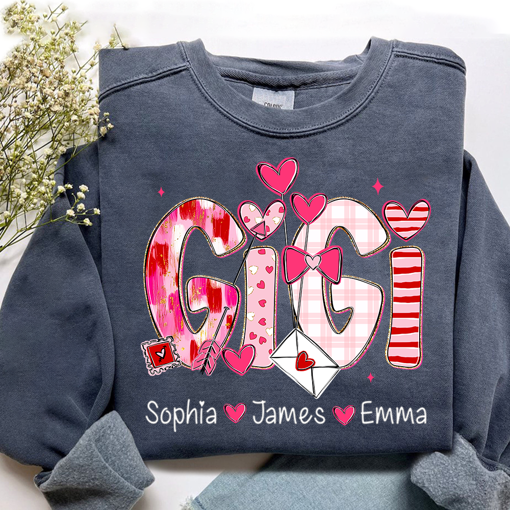Valentine's Day Sweatshirt, Personalized Gift with Name for Grandma and Grandchildren