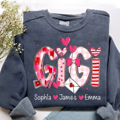 Valentine's Day Sweatshirt, Personalized Gift with Name for Grandma and Grandchildren