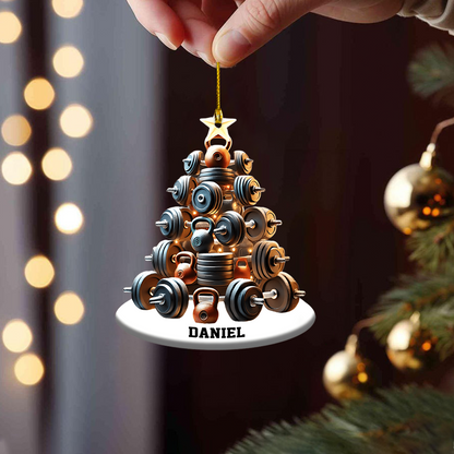 Personalized Gym Ornament 2025 – Custom Name Dumbbell Christmas Tree Ornament, Gift for Fitness Lovers Ornament
