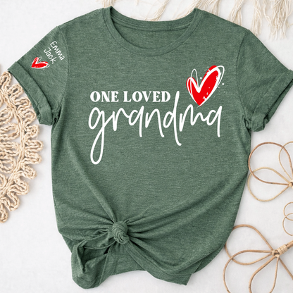 One Loved Grandma T-Shirt, Personalized Grandma T-Shirt with Heart Design and Custom Name