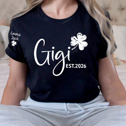 Gigi Shamrock Shirt For St Patrick’s Day, Cute Green Family T-Shirt For Grandma With The Names