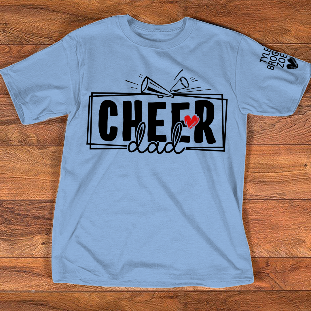 Cheer Papa T-Shirt, Customize With Names On Sleeve, Gift for Cheer Dad