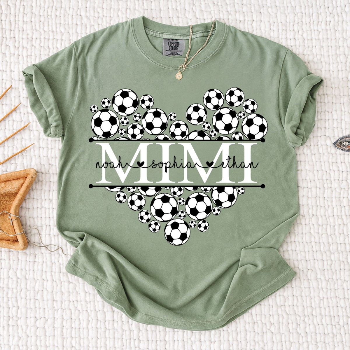 Comfort Colors® Personalized Grandma Soccer Tee, Custom Soccer Mimi Shirt with Custom Grandkids names