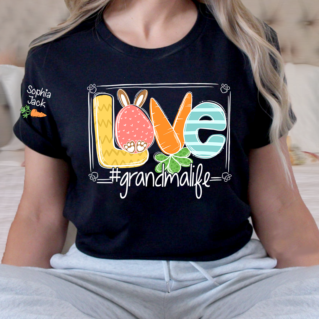 Custom Grandma Bunny Shirt, Personalized Family Names Easter Style Tee