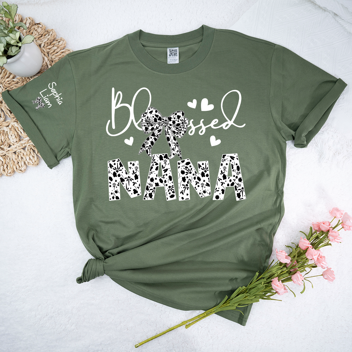 Nana Shirt Blessed Design, Floral Pattern Nana Tee with Bow, Mother’s Day Gift for Nana