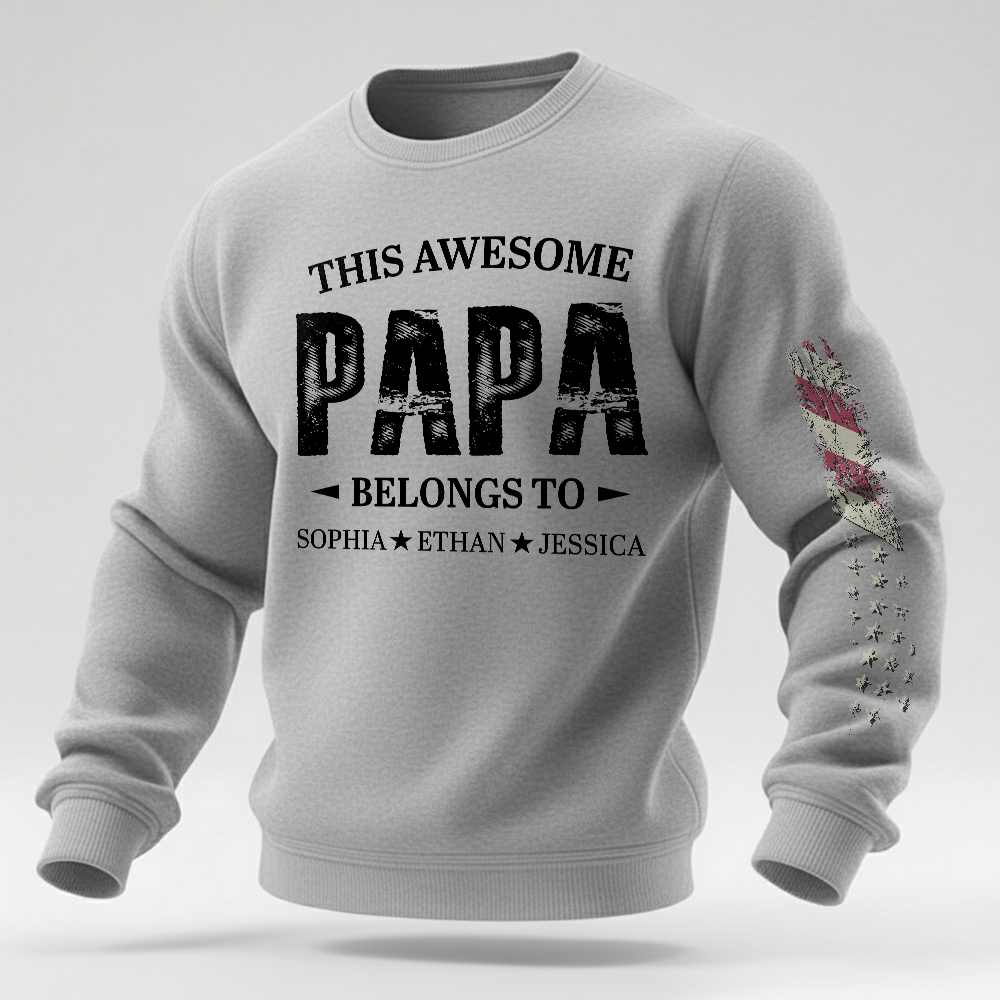 Personalized Papa Sweatshirt This Awesome Papa Belongs To with Custom Names, Proud Family Crewneck