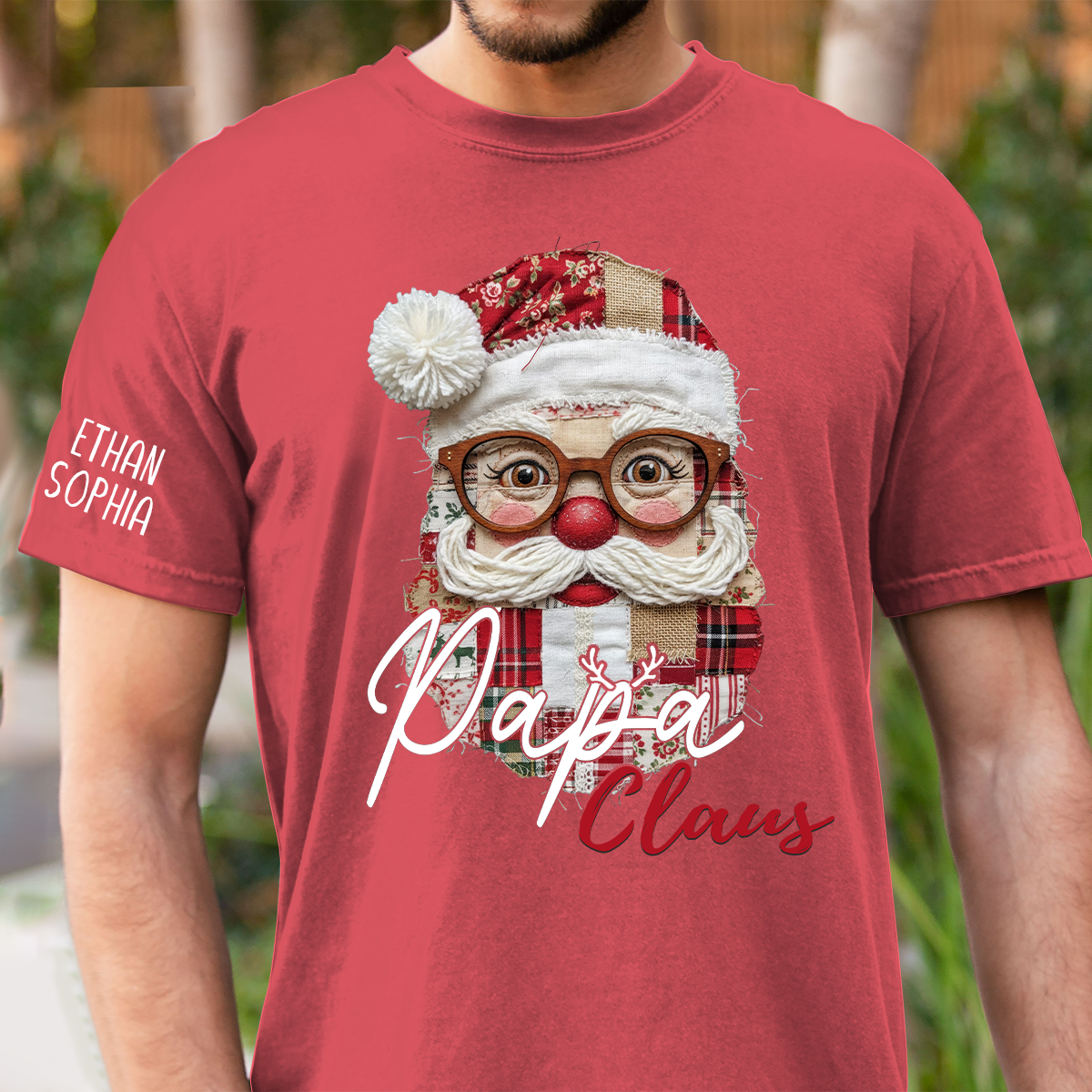 Merry Christmas Santa Patchwork Custom Name Gift for Papa And Kids