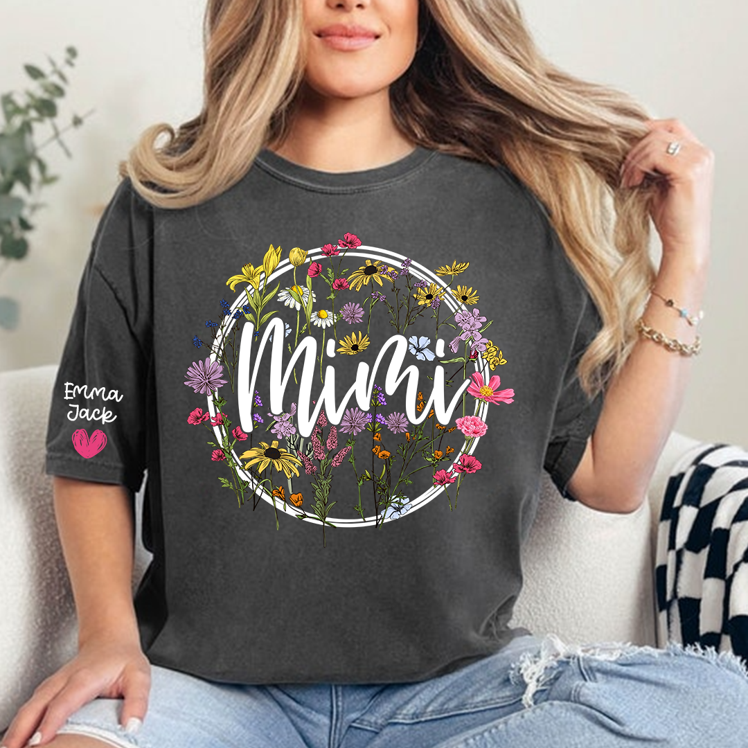 Personalized Mimi Shirt, Custom Floral T-Shirt with Mimi Name and Custom Kids Names