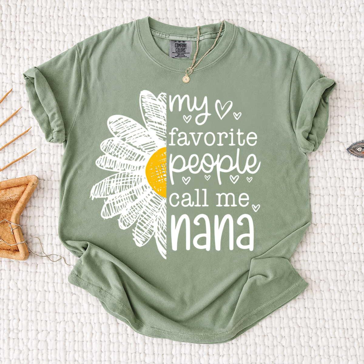 Comfort Colors My Favorite People Call Me Nana Shirt, Personalized with Grandkids Names and Floral Design
