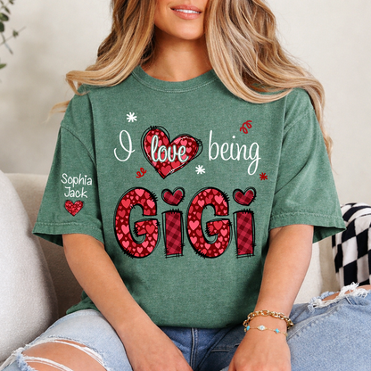 Gigi Valentine T-Shirt, I Love Being Gigi Heart Design Tee, For Gift Grandma And Kids
