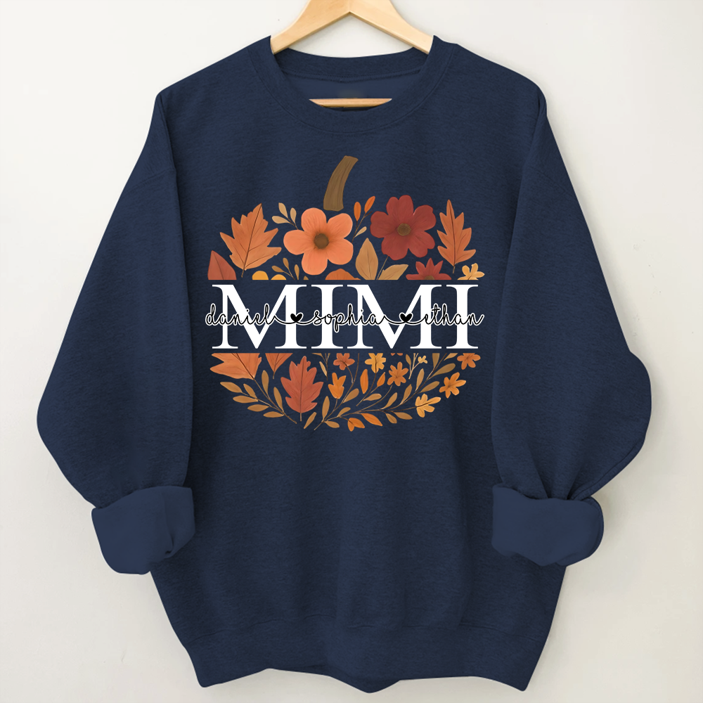 Mimi Pumpkin Floral Sweatshirt, Custom Grandchildren Names Fall Shirt, Personalized Autumn Grandma Gift, Cozy Family Outfit