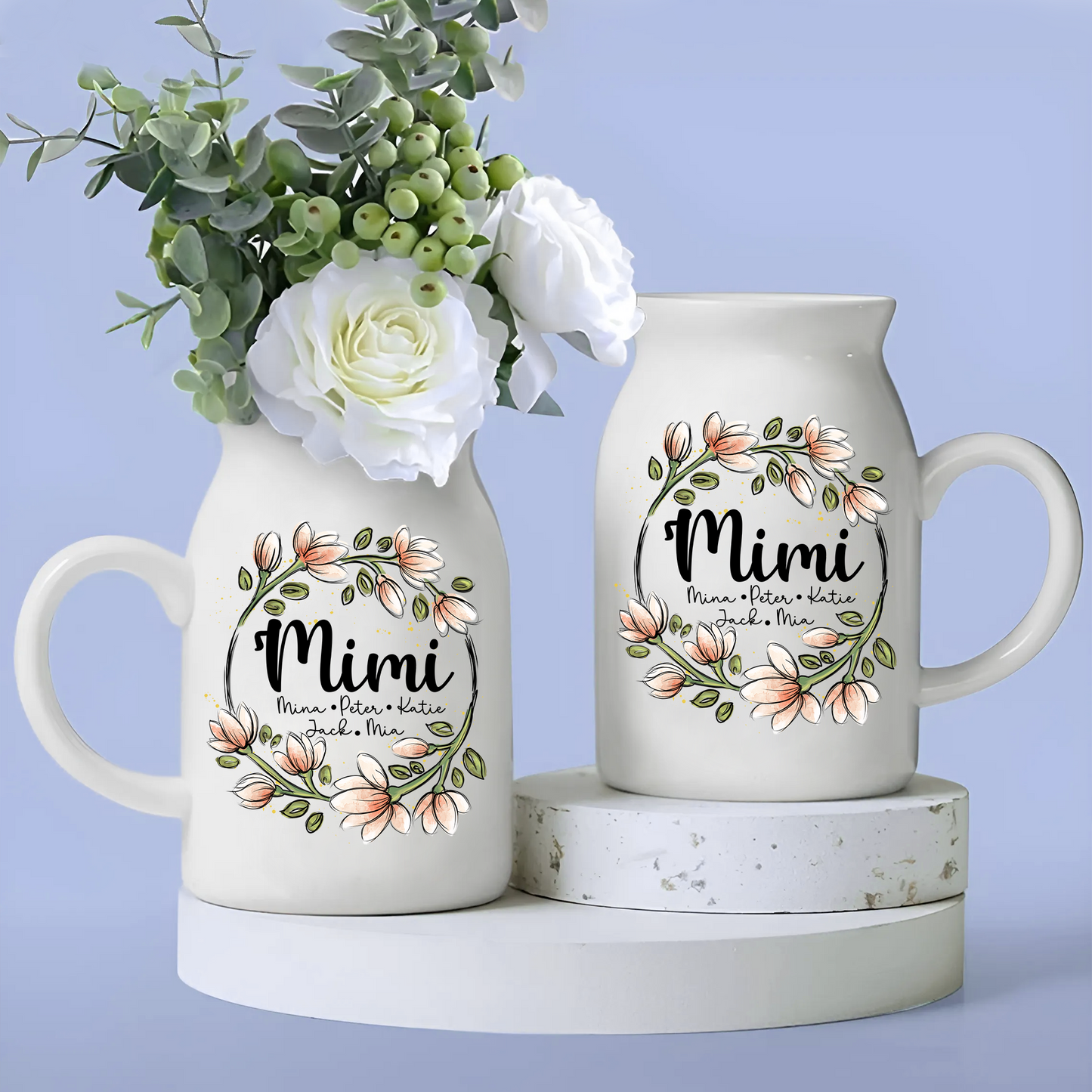 Wreath Given To Mimi And Kids - Custom Home Decoration Flower Vase According To Family Requirements - Warm Gift For Mother's Day, Ceramic Flower Vase