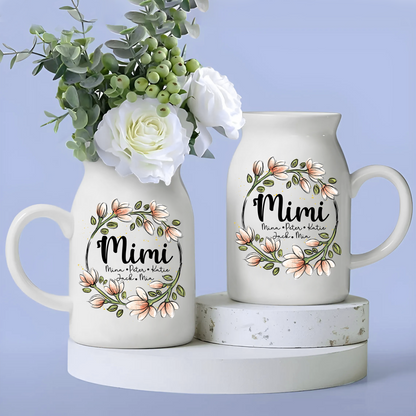Wreath Given To Mimi And Kids - Custom Home Decoration Flower Vase According To Family Requirements - Warm Gift For Mother's Day, Ceramic Flower Vase
