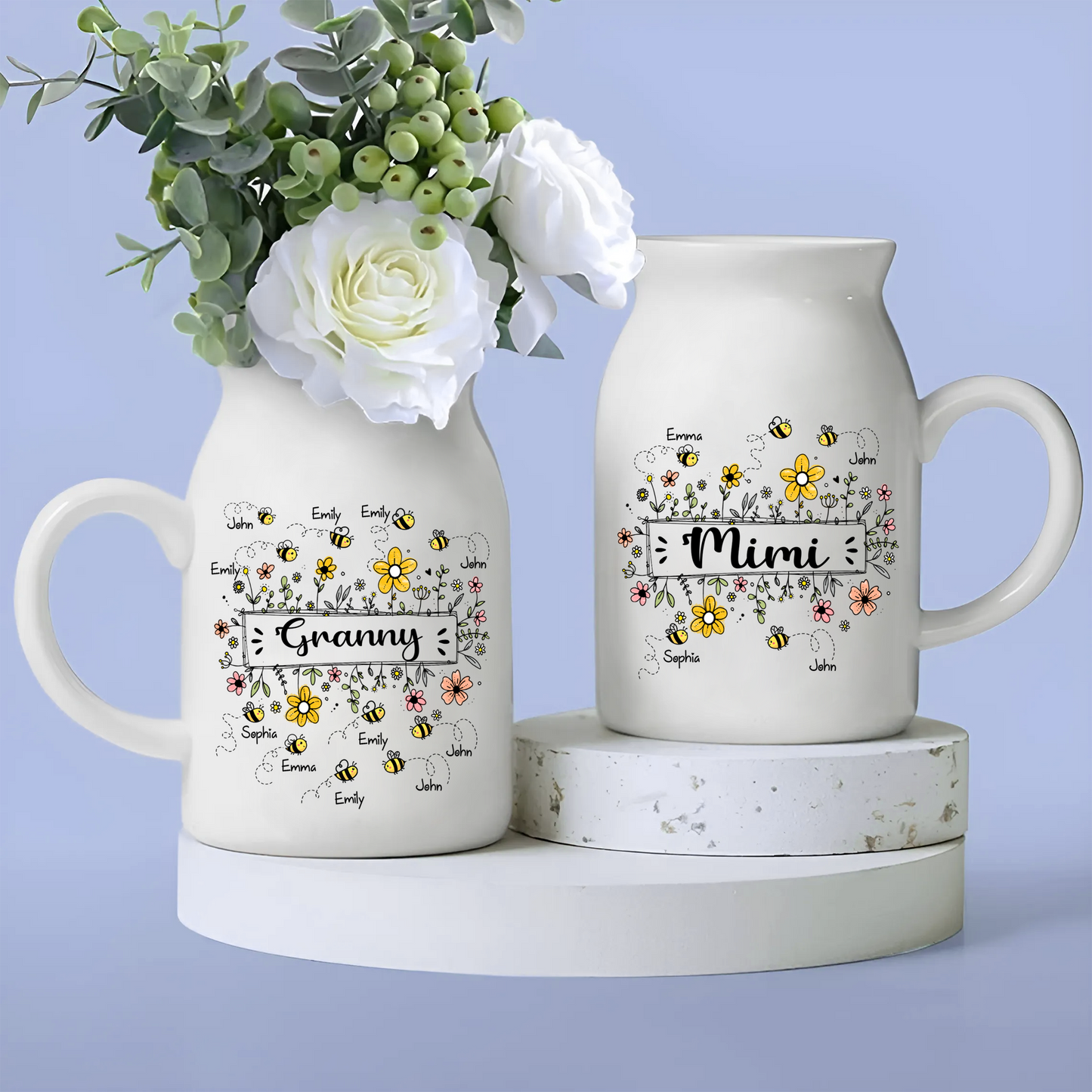 Personalized Grandma Flower Bee And Grandkids Flower Vase CL01