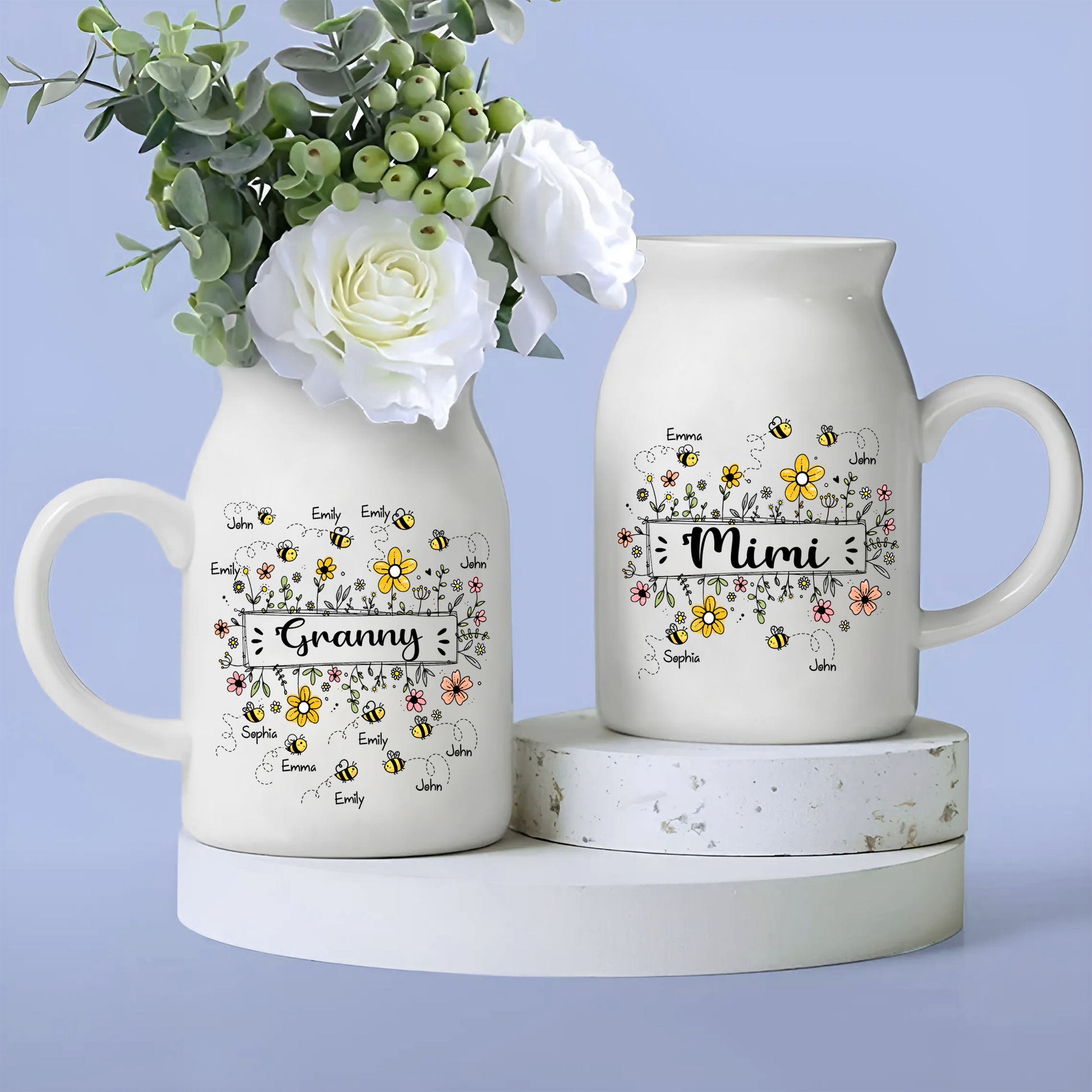 Personalized Grandma Flower Bee And Grandkids Flower Vase CL01