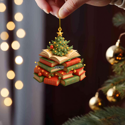 Book Christmas Ornament 2025 – Custom Name Reading Ornament, Unique Holiday Gift for Literature Lovers Ornament
