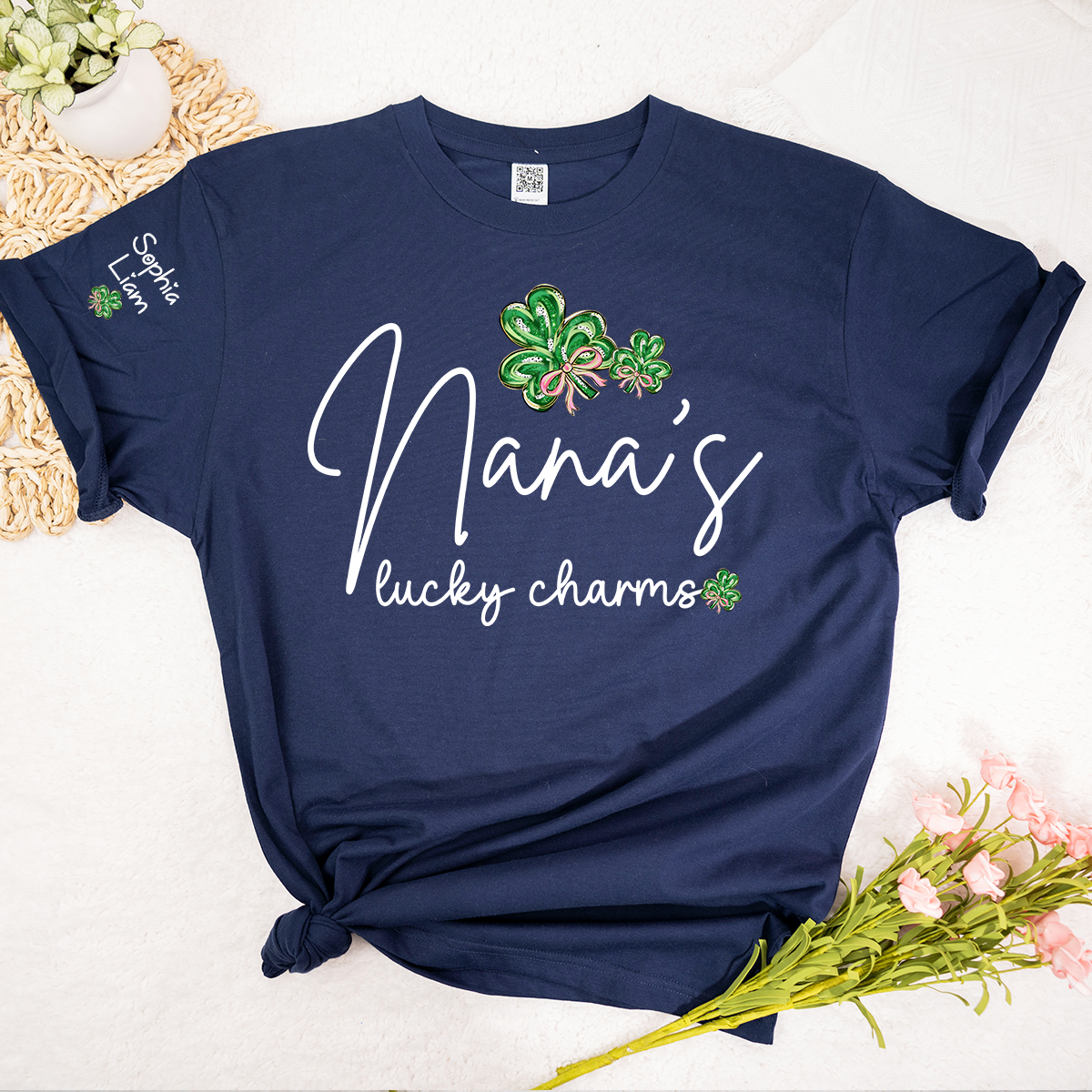Nana’s Lucky Charms Shirt Personalized Grandma Name Tee with Shamrock Design St Patrick Theme Gift for Nana