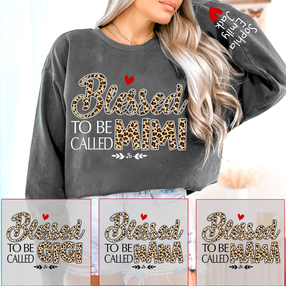 Personalized Leopard Print Sweatshirt Blessed to be called Mimi, Gift For Grandma And Grandchildren